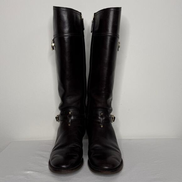 Tory Burch Eloise Riding Boots Dark Brown Leather Women’s 8M - Picture 3 of 11